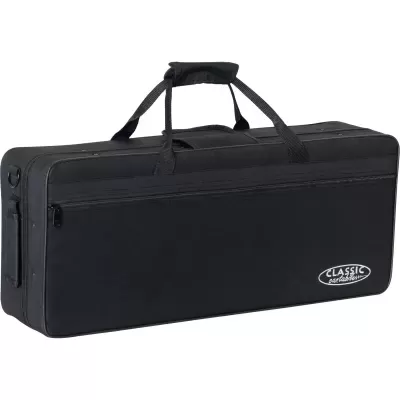 Mala de transporte preta retangular com alças e fecho, texto CLASSIC professional