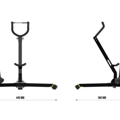 Suporte para instrumento musical preto com base larga e apoio