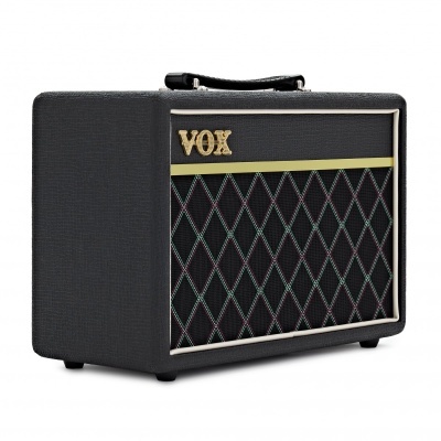 Amplificador de guitarra VOX preto com padrão de losangos e logótipo