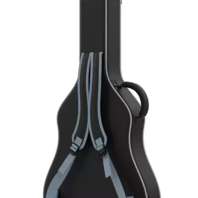 Estojo rígido preto para guitarra com alças azuis