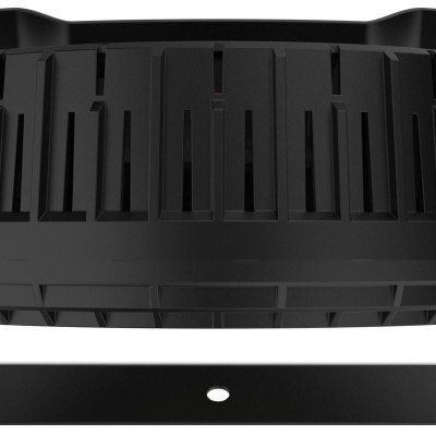 Dispositivo de projeção retangular preto com suporte de metal ajustável