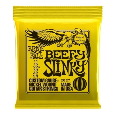 Pacote amarelo de cordas para guitarra ERNIE BALL BEEFY SLINKY com desenho de águia