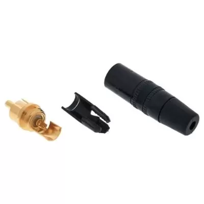 Conector RCA desmontado em três partes