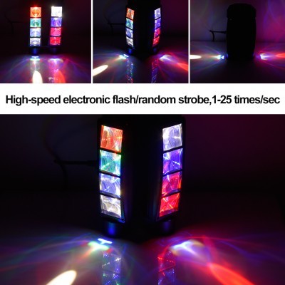 Luz LED colorida para discoteca com texto de especificações