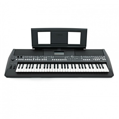 Teclado musical Yamaha PSR-E373 preto com 61 teclas e painel frontal detalhado