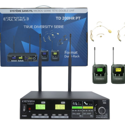 Conjunto de microfones sem fios Definitive Audio modelo TD 200HR PT com recetores digitais e microfones de cabeça