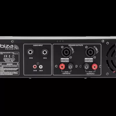 Painel traseiro de amplificador Ibiza Sound com entradas e saídas
