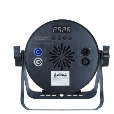 Luz LED preta redonda com visor digital e conexões na parte traseira