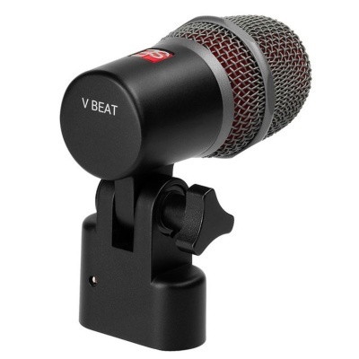 Microfone preto e cinza com inscrição V BEAT