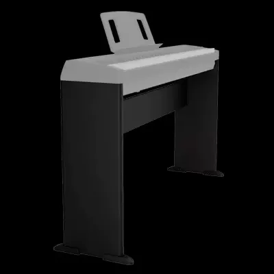 Piano digital preto e branco com suporte e suporte para partituras