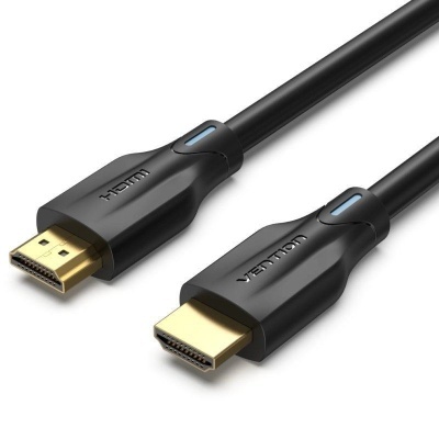 Cabo HDMI preto com conectores dourados e texto HDMI e VENTION