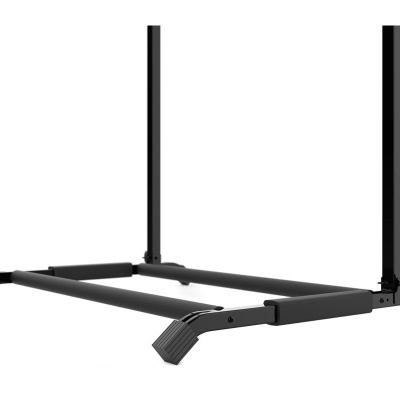 Base de suporte em metal preto com quatro apoios e duas pernas verticais