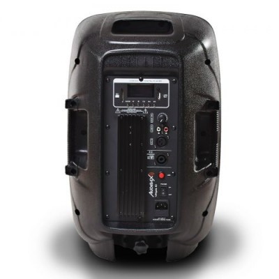 Coluna de som portátil preta com painel de controlo