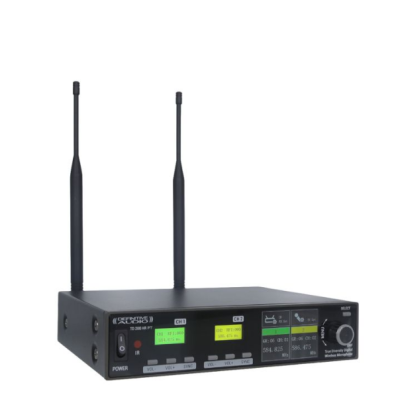 Receptor de áudio com antenas e ecrãs digitais