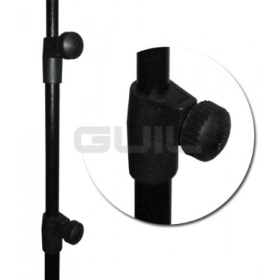 Suporte preto com ajustadores de altura em detalhe