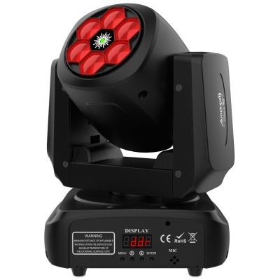 Luz de palco móvel preta com lente vermelha em forma de flor