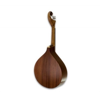 Instrumento musical de cordas em madeira castanho escuro e clara