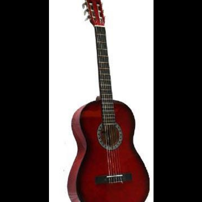 Guitarra clássica vermelha escura com 6 cordas