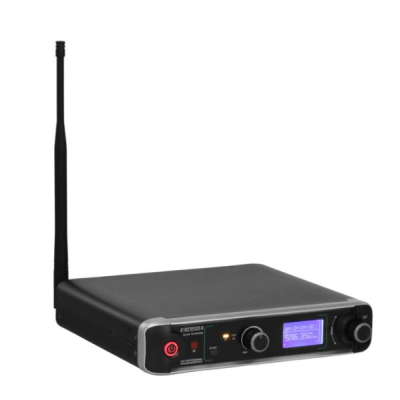 Dispositivo eletrónico preto com antena e visor digital
