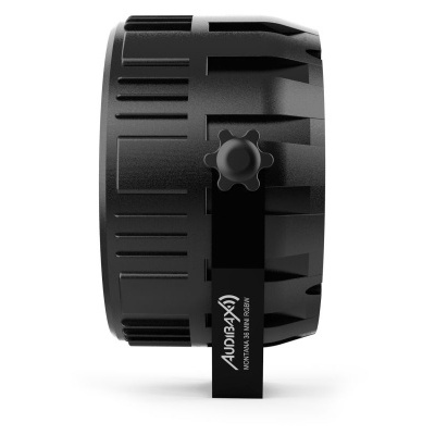 Luminária redonda preta com suporte e texto 'AbolsRay'