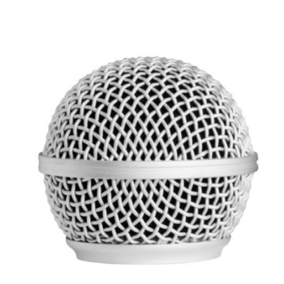 Grelha esférica metálica branca com padrão entrelaçado