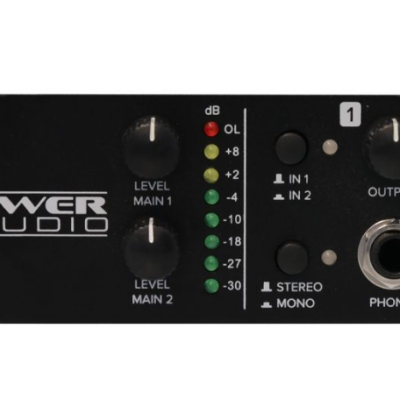 Painel de controlo preto com botões e indicadores LED Power Studio