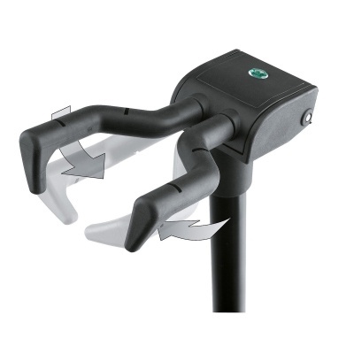 Suporte para guitarra preto com braços ajustáveis e base preta