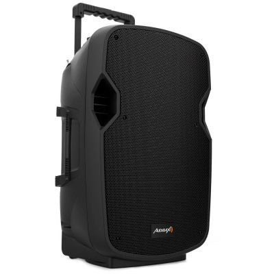 Coluna de som portátil preta com alça e pegas