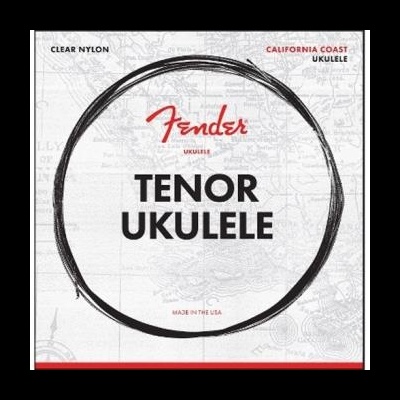 Embalagem de cordas para ukulele tenor Fender com texto e mapa ao fundo