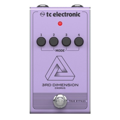 Pedal de efeitos de guitarra tc electronic lilás com quatro botões numerados e luz vermelha