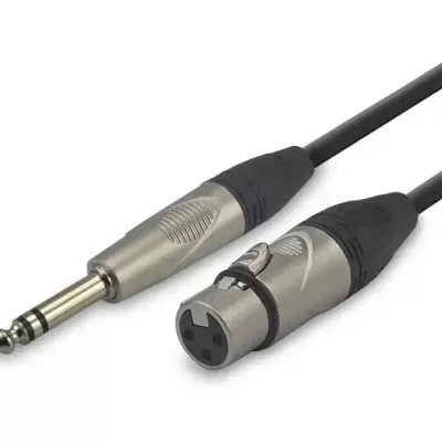 Cabo de áudio preto com conetores jack 6,35mm e XLR fêmea cinzento