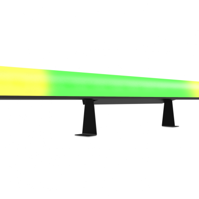Barra LED colorida amarela e verde em suportes pretos