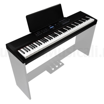 Teclado piano digital preto com 88 teclas e suporte branco