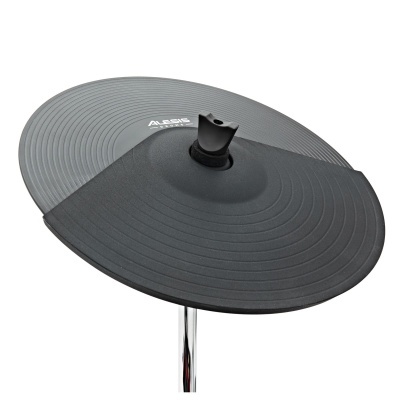 Prato de bateria eletrónica Alesis preto e cinza com suporte cromado