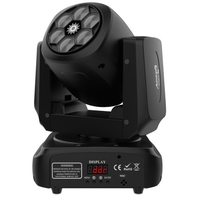 Luz LED preta moving head com ecrã digital e base retangular