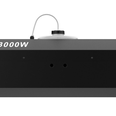 Máquina de fumo preta com texto 'FOG 3000W' num fundo branco