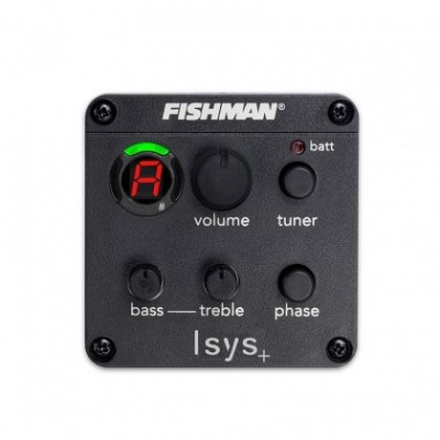 Controlador Fishman lsys+ preto com botões e mostrador digital.