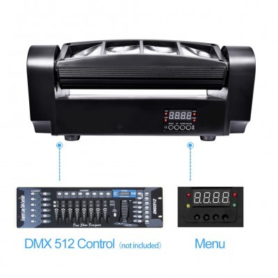 Máquina de efeitos de luz preta com visor digital e botões