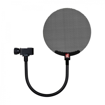 Pop filter preto com malha fina e suporte flexível