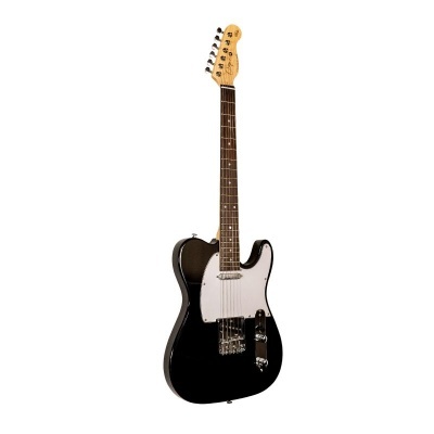 Guitarra elétrica preta com escudo branco