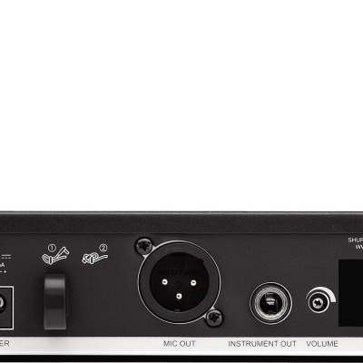 Receptor de microfone sem fios com duas antenas e painéis de controlo