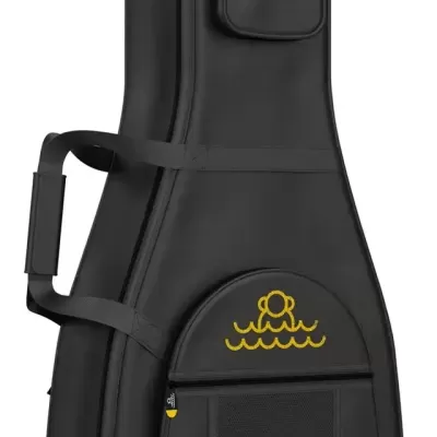 Estojo de guitarra preto com bolso e bordado amarelo