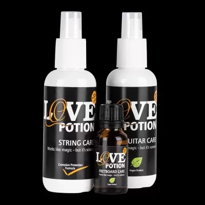 Frascos de spray e óleo para cuidado de cordas de guitarra Love Potion