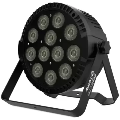 Luz de palco LED preta com 12 lentes e suporte metálico