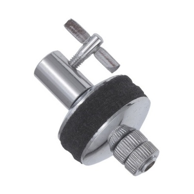 Peça metálica prateada com anel de feltro preto e parafuso em T