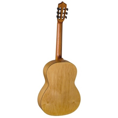 Guitarra acústica de trás em madeira clara com fundo branco