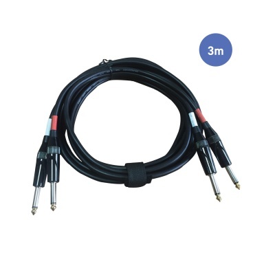 Cabo áudio preto de 3 metros com fichas jack 6,35 mm e marcações coloridas