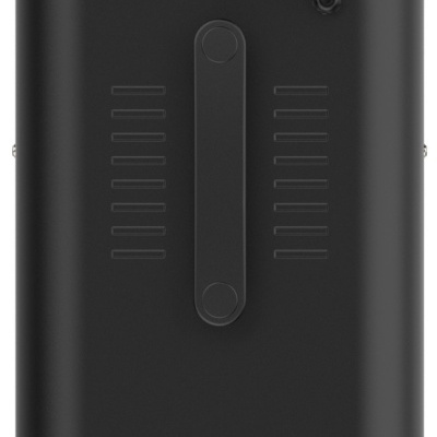 Aparelho preto vertical com mostrador circular e alça central