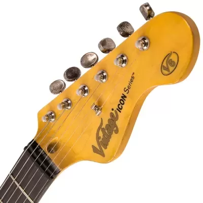 Cabeça de guitarra eléctrica Vintage ICON Series amarela com cravelhas metálicas