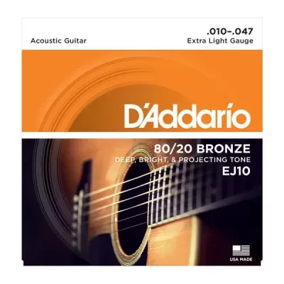 Embalagem de cordas para guitarra acústica DAddario 80/20 Bronze EJ10